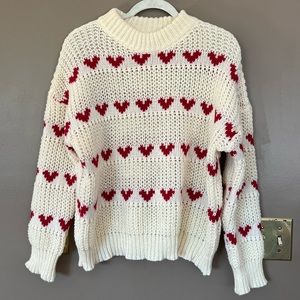 SHEIN cream crewneck knit sweater with heart pattern